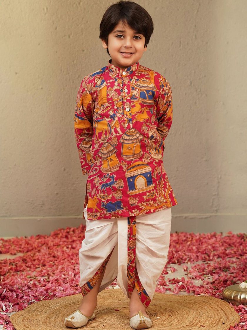 Aj DEZInES - Boys Printed Cotton Kurta Set