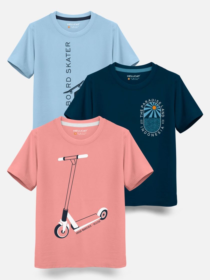 HELLCAT - Boys Pack Of 3 Cotton T-shirt