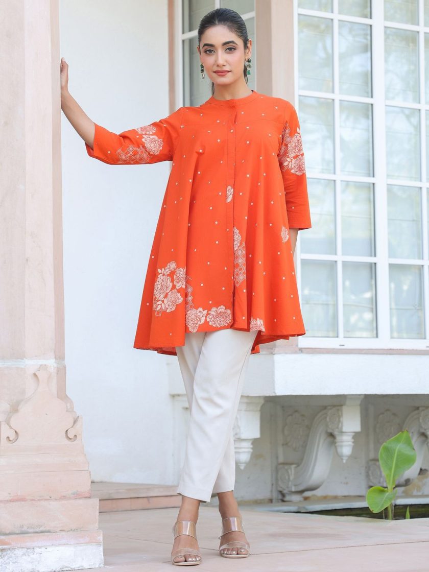 Janasya - Mandarin Collar Printed Tunic