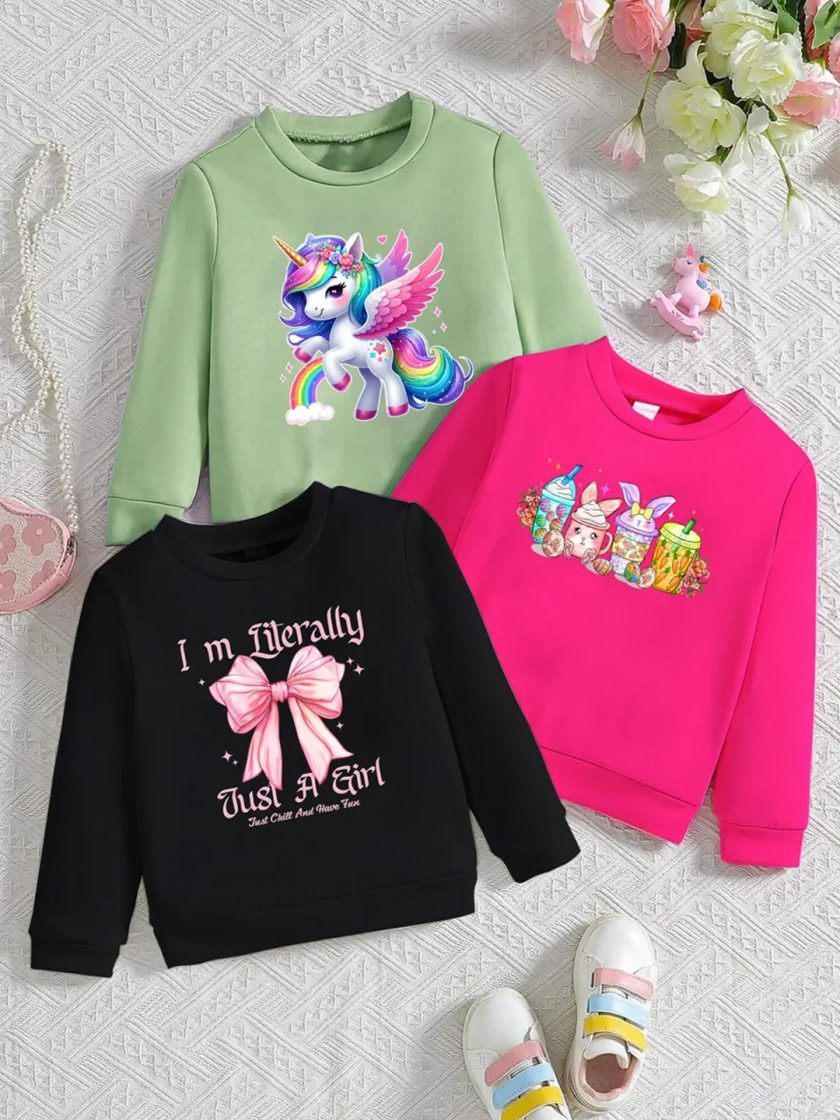 KEESOR - Girls Pack of 3 Cotton Tshirts