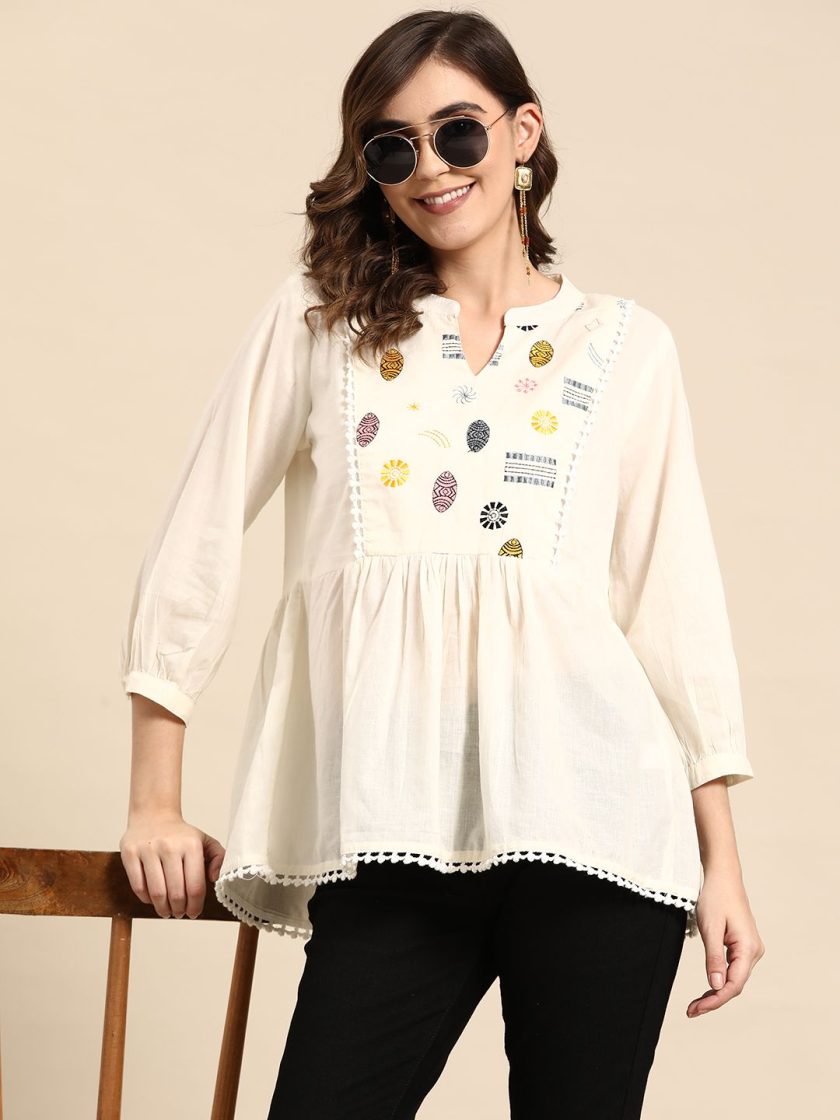 Sangria - Ethnic Motifs Yoke Design Pure Cotton Short Kurti