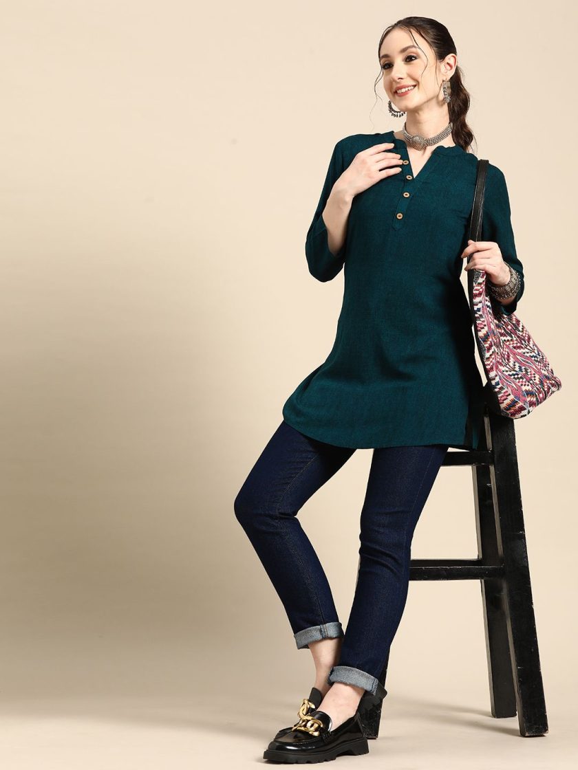 Sangria - Printed Mandarin Collar Short Kurti